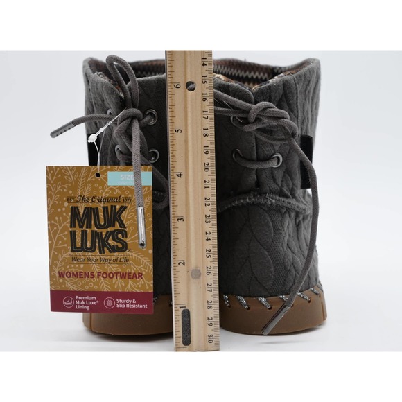 Muk Luks Ankle Boots Womens 9 Cable Knit Grey Hoboken Pull On Memory Foam Bootie - Picture 10 of 12